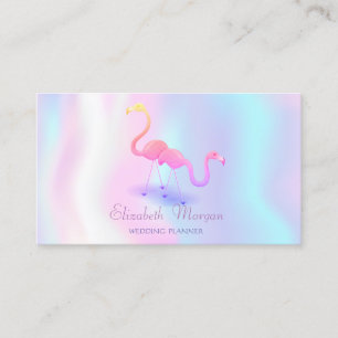 Elegant Modern Girly Funny, Flamingos, Holographic Visitenkarte