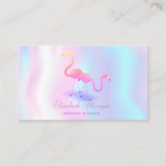 Elegant Modern Girly Funny, Flamingos, Holographic Visitenkarte (Vorderseite)