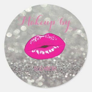Elegant Modern Girly, Glittery Bokeh, Lips Runder Aufkleber