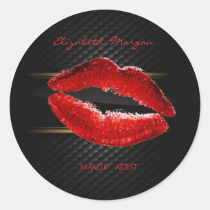 Elegant modern, glamouröse rote Lippen, schwarz Runder Aufkleber