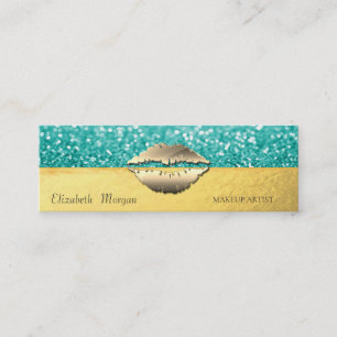 Elegant Modern, Glitter Bokeh, Goldene Lippen Mini Visitenkarte