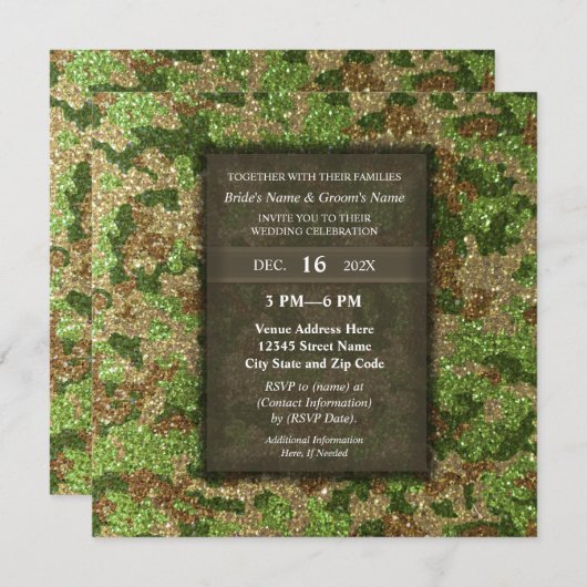 Elegant Modern Glitter Camouflage Military Wedding Einladung (Vorne/Hinten)