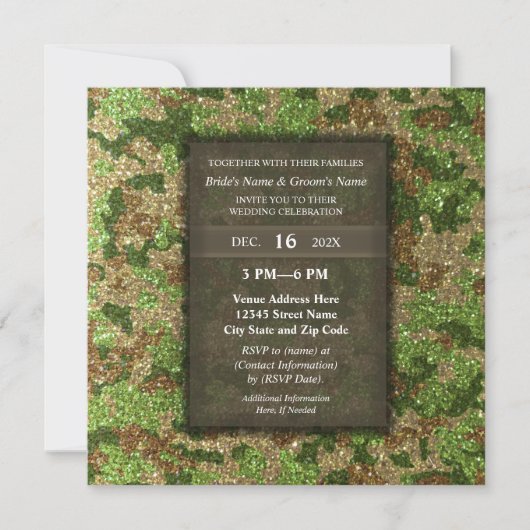 Elegant Modern Glitter Camouflage Military Wedding Einladung (Vorderseite)