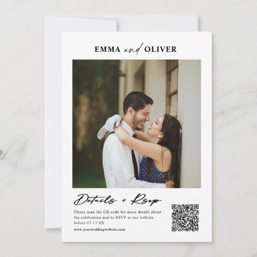 Elegant modern glücklich je nach QR Code Foto Einladung (Rückseite)