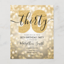 Elegant Modern Gold 30. Geburtstag Party laden ein