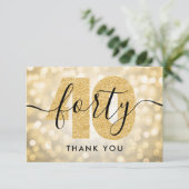 Elegant Modern Gold 40. Geburtstag Vielen Dank Dankeskarte (Stehend Vorderseite)
