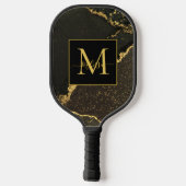 Elegant Modern Gold and Black Marbled Monogram Pickleball Schläger (Rückseite)