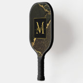Elegant Modern Gold and Black Marbled Monogram Pickleball Schläger (Links)