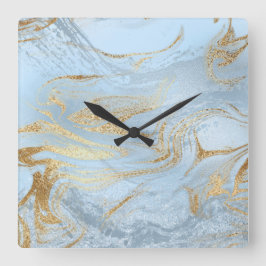 Elegant modern gold and light blue marble glitter quadratische wanduhr