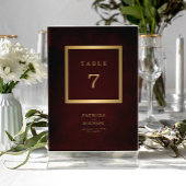 Elegant modern gold burgundy wedding table number