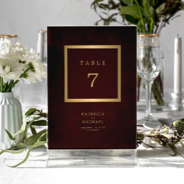 Elegant modern gold burgundy wedding table number