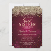 Elegant Modern Gold Diamonds Red Sweet 16 Einladung (Vorderseite)
