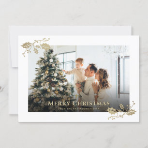 Elegant Modern Gold Holly Foto Frohe Weihnachten
