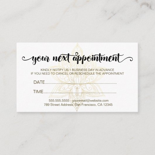 Elegant Modern Gold Lotus Flower Script Terminkarte (Vorderseite)