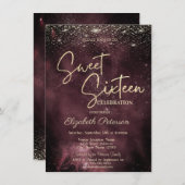 Elegant Modern Gold Stars Burgundy Sweet 16 Einladung (Vorne/Hinten)