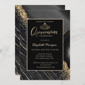 Elegant Modern Gold Tiara, schwarzer Marmor Einladung (Vorne/Hinten)