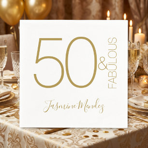 Elegant Modern Gold Weiß 50 & Fantastischer Geburt Serviette