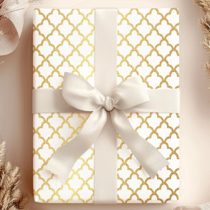 Elegant Modern Gold Weißer Marokkanischer Trellis Geschenkpapier