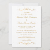 Elegant Modern Gold & White Custom Script Wedding Einladung (Vorderseite)