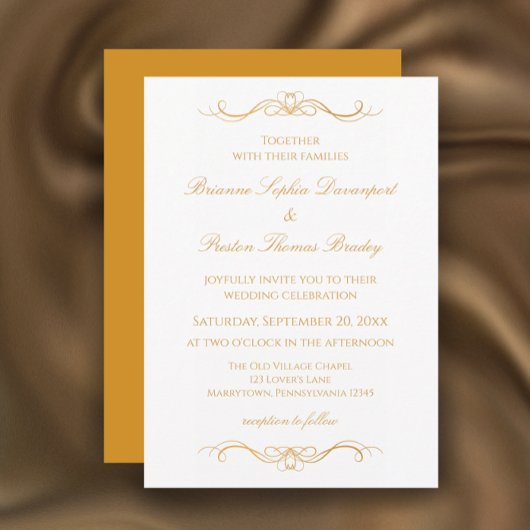 Elegant Modern Gold & White Custom Script Wedding Einladung