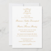 Elegant Modern Gold & White Monogram Wedding Einladung (Vorderseite)