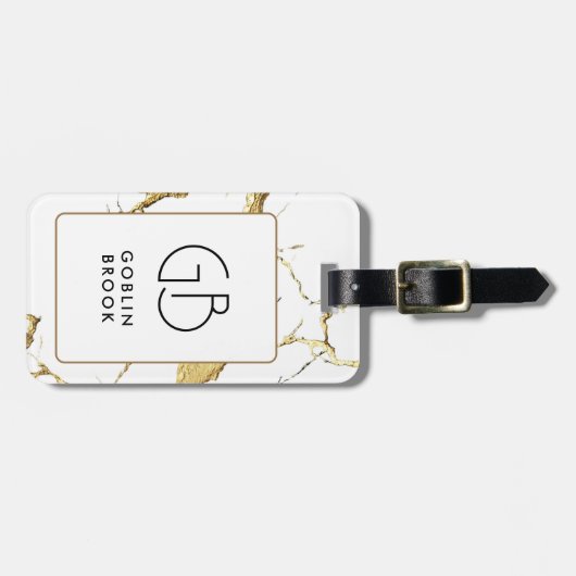 Elegant Modern Golden Veins Marble Pattern Name Gepäckanhänger (Vorderseite horizontal)