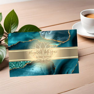 Elegant modern, Goldstreifen, Lotus Smaragdgrün Visitenkarte