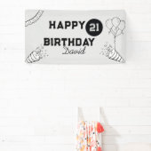 Elegant Modern Gray and Black Happy 21. Banner (InSitu)
