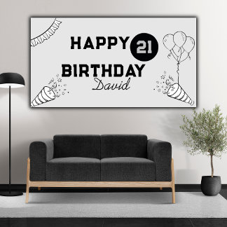 Elegant Modern Gray and Black Happy 21. Banner