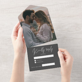 Elegant modern gray wedding photo with RSVP All In One Einladung
