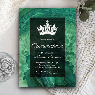 Elegant Modern Green Agate Quinceanera Einladung