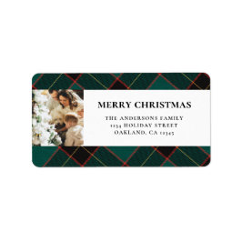 Elegant Modern Green Buffalo Karierte Weihnachten Adressaufkleber