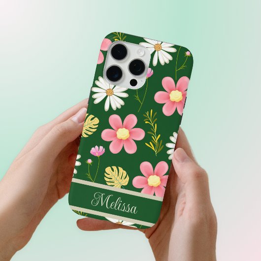 Elegant Modern Green Pink Floral Case-Mate iPhone Hülle