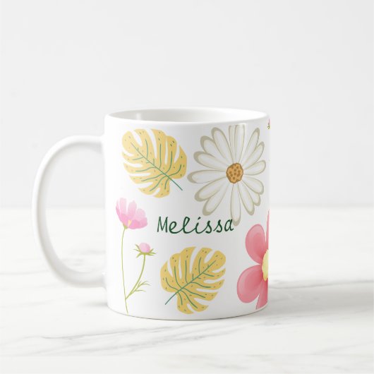 Elegant Modern Green Pink Floral Kaffeetasse (Links)