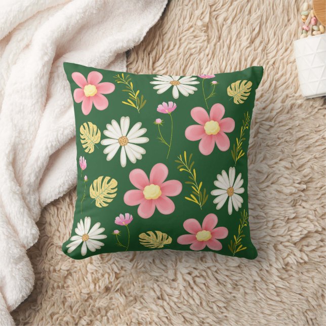 Elegant Modern Green Pink Floral Kissen (Decke)