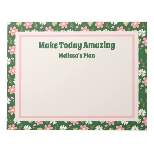 Elegant Modern Green Pink Floral Notizblock (Vorderseite)