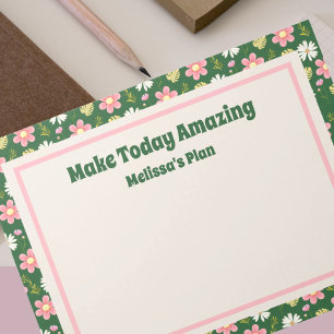 Elegant Modern Green Pink Floral Notizblock