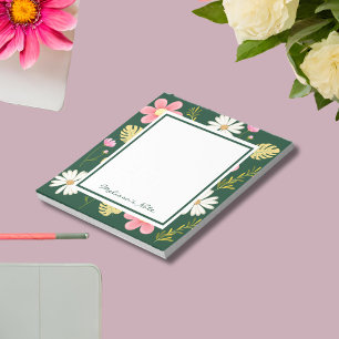 Elegant Modern Green Pink Floral Notizblock