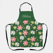 Elegant Modern Green Pink Floral Schürze (Vorderseite)