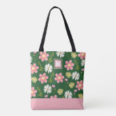Elegant Modern Green Pink Floral Tasche (Rückseite)