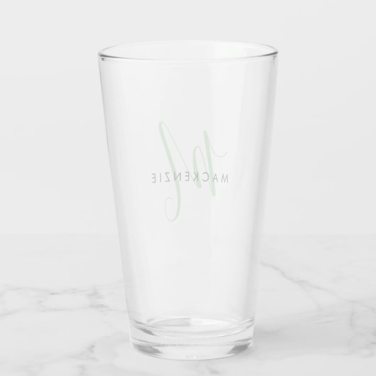 Elegant Modern Green Script Monogram Glas (Rückseite)