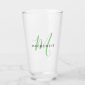 Elegant Modern Green Script Monogram Glas (Vorderseite)