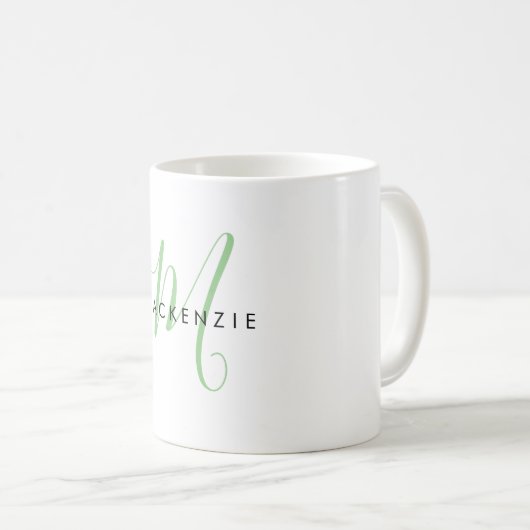 Elegant Modern Green Script Monogram Kaffeetasse (VorderseiteRechts)