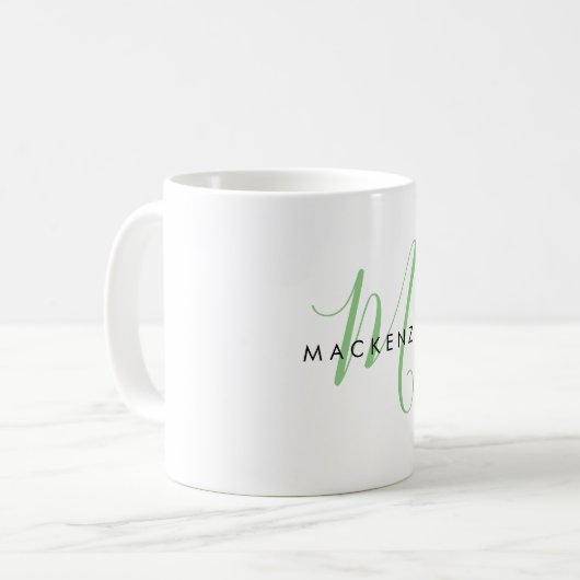 Elegant Modern Green Script Monogram Kaffeetasse (Vorderseite Links)