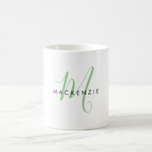 Elegant Modern Green Script Monogram Kaffeetasse