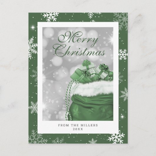 Elegant Modern Green Snowflake Frohe Weihnachten (Vorderseite)