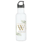 Elegant Modern Greenery Gold Monogram Edelstahlflasche (Vorderseite)