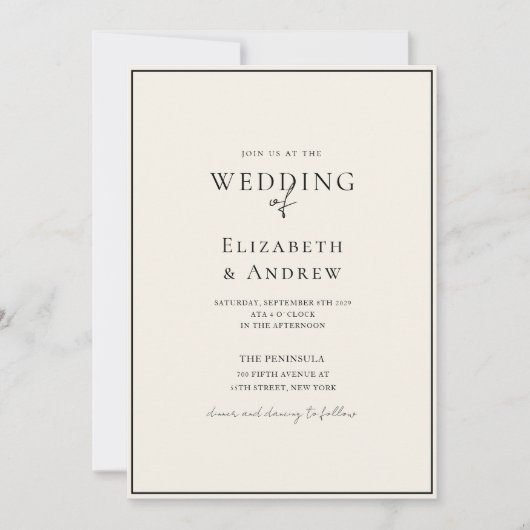 Elegant, modern, handschriftlich, Beige und Schwar Einladung (Vorderseite)