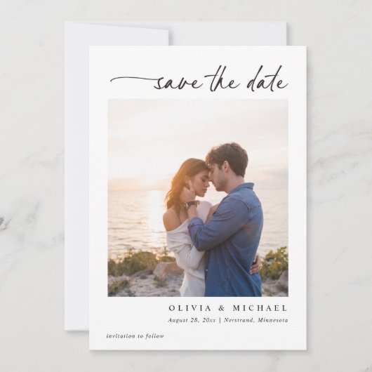 Elegant Modern Handwriting Black and White Wedding Save The Date (Vorderseite)