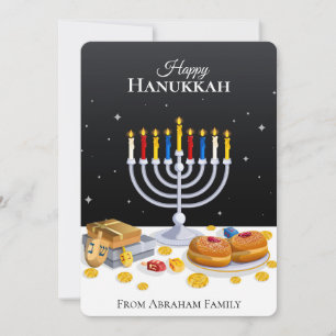 Elegant Modern Hanukkah Menorah Sufganiyot Dreidel Feiertagskarte